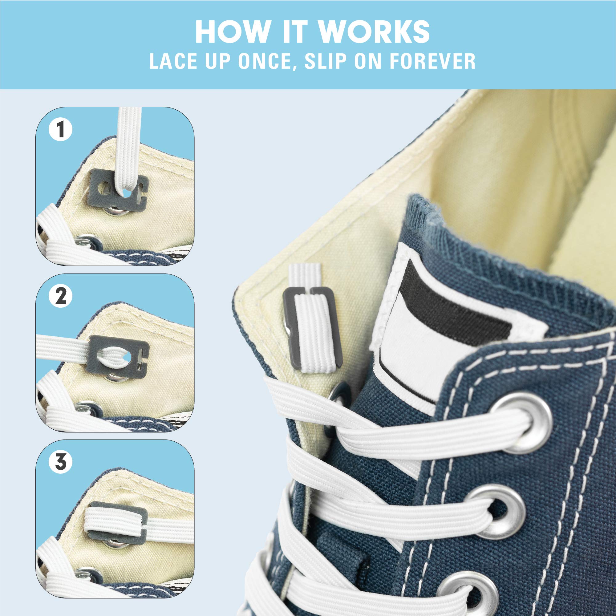 Xpand No Tie Elastic Shoelaces [3 Pairs] Move Smarter, Never Tie Again. Convenience and Comfort for Busy Parents. - Image 4